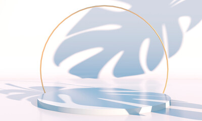 Minimal scene with geometrical forms, podiums in cream background with shadows. Scene to show cosmetic product, Showcase, shopfront, display case. 3d