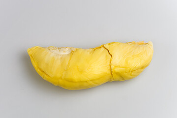 Top view outer-side of big fresh yellow color traditional Thai durian sweet fruit by nature product isolated in white background.