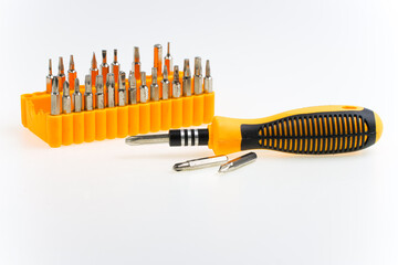 Small rubber and metal screwdriver repair tool with 2 heads of changeable parts  and parts package...