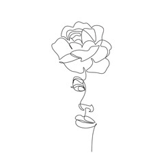 Peony woman line art portrait. Flower Head Woman Line Drawing. Surreal Minimalist Art. Beauty Salon logotype. © Victoria