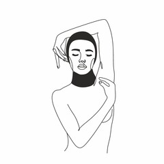 Beautyfull girl face. Attractive young woman portrait female beauty concept. Continuous one line drawing. Black and white illustration. Line Drawing. Beauty salon logo. Coloring book. Botanical print.
