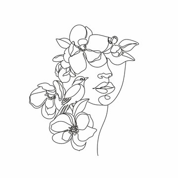 recommend clip art: Peony woman line art portrait. Flower Head Woman Line Drawing. Surreal Minimalist Art. Beauty Salon logotype.