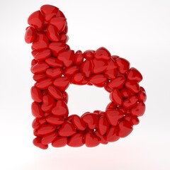 Valentine's day russian 3d font. Letters with hearts inside. 3d illustration type love concept. Isolated on white background