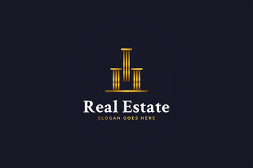 Luxury Gold Real Estate Logo. Construction, Architecture or Building Logo Design
