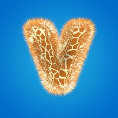 3d rendering creative giraffe font. Fluffy and fur uppercase letter hight resolution