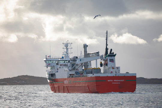 MS With Frohavet &raquo;is a cargo ship built in 2007 by Myklebust Verft AS, and owned by Egil Ulvan Rederi. The ship is a cargo ship, Br&oslash;nn&oslash;ysund harbor,Helgeland,Nordland county,Norway,scandinavia,Europe