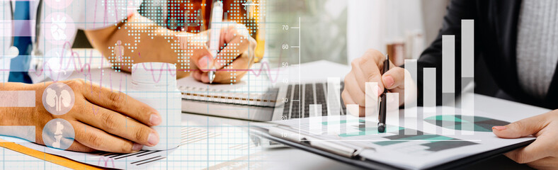 doctor or scientist with a stethoscope holding COVID-19 vaccine, Healthcare And Medical concept,...