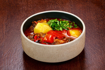 Tasty soup with vegetables and herbs