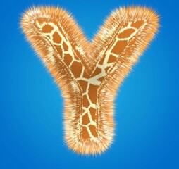 3d rendering creative giraffe font. Fluffy and fur uppercase letter hight resolution