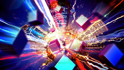 Explosion of light from the city