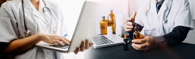 doctor or scientist with a stethoscope holding COVID-19 vaccine, Healthcare And Medical concept,...