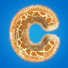 3d rendering creative giraffe font. Fluffy and fur uppercase letter hight resolution