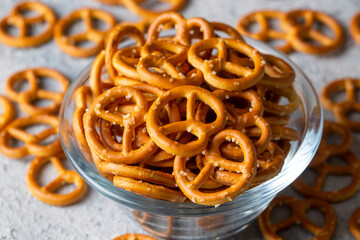 Mini crispy pretzels, food concept photo.