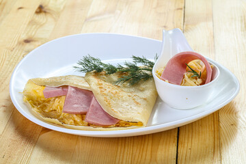 Pancake with ham and cheese