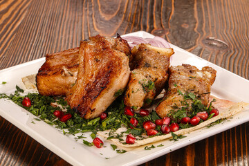 Grilled pork ribs barbeque shashlik