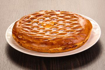 Tasty hot baked round pie