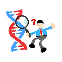 businessman worker research genetic heredity double helix structure part cartoon doodle flat design style vector illustration
