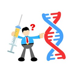 businessman worker research genetic heredity double helix structure part cartoon doodle flat design style vector illustration