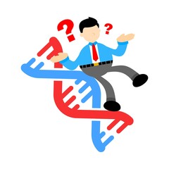 businessman worker research genetic heredity double helix structure part cartoon doodle flat design style vector illustration