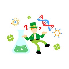 leprechaun shamrock celtic research genetic heredity double helix structure part cartoon doodle flat design style vector illustration