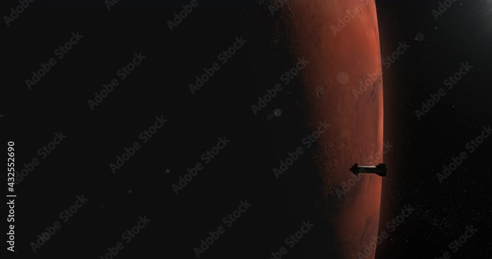 Wall mural wide spaceship rocket approaching planet mars, space colonization concept