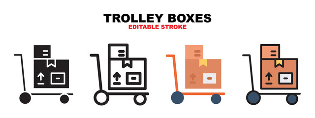 Obraz na płótnie Canvas Trolley Boxes icon set with different styles. Icons designed in filled, outline, flat, glyph and line colored. Editable stroke and pixel perfect. Can be used for web, mobile, ui and more.