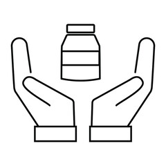 Thin line hands holding a vaccination bottle icon vector image. Royalty-free.