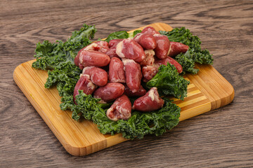 Raw chicken hearts for cooking