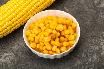 Sweet yellow corn in the bowl