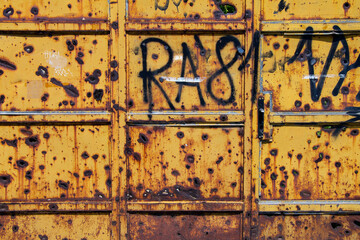 Old damaged iron door in Mostar , Bosnia and Herzegovina