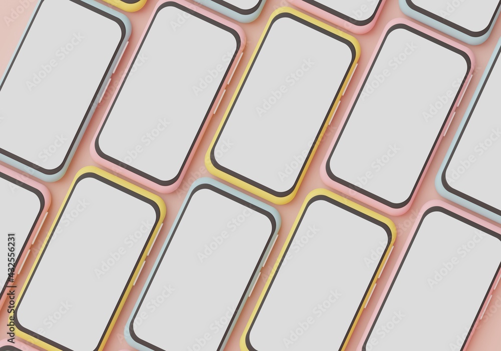 Poster 3d render minimal pastel mini mobile phone or smartphone for work with white copy space for mock up 