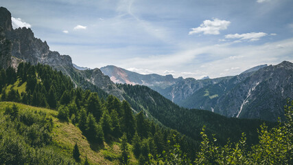 Fototapeta premium The amazing view of the Dolomiti mountains from Longkofel - next to Dobiacco lake