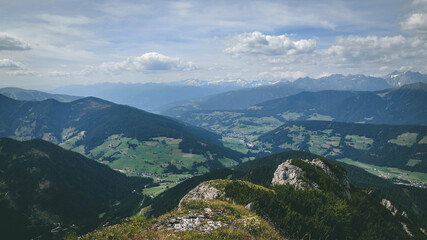 Fototapeta na wymiar The amazing view of the Dolomiti mountains from Longkofel - next to Dobiacco lake
