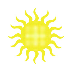 The sun is yellow on a white background. Star of the galaxy. Print for clothes, decorative pillows, book cover designs, weather forecast icon. Vector graphics.