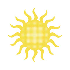 The sun is yellow on a white background. Star of the galaxy. Print for clothes, decorative pillows, book cover designs, weather forecast icon.