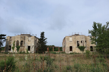 Ruins of rationalist-style buildings in Tuscany, Italy