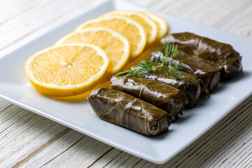 Turkish foods; stuffed leaves (Turkish name; yaprak sarma dolma)