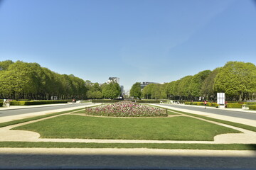 Fototapeta na wymiar L'un des parterres de fleurs circulaires au parc du Cinquantenaire à Bruxelles