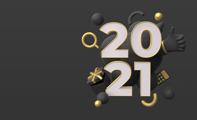 Happy new year 2021 with 3d typography object rendering