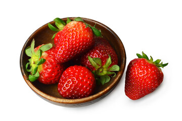 Strawberries in a bowl isolated on white background