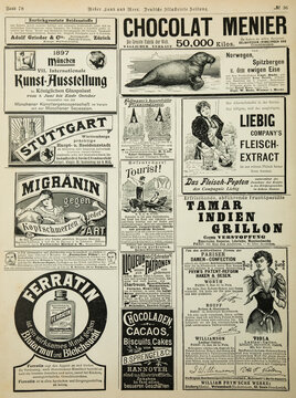 Vintage advertising newspaper, published in Germany 1897