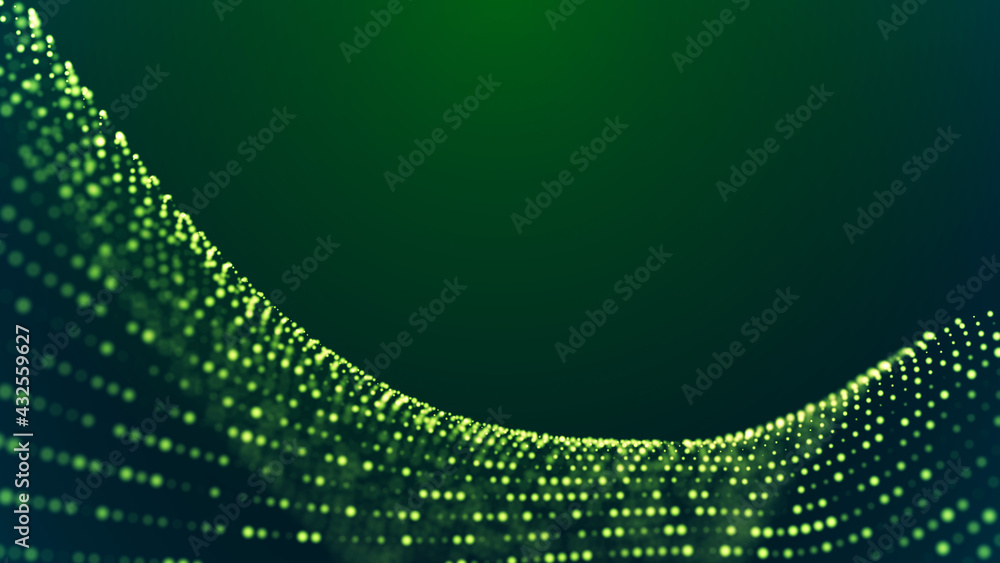 Poster abstract digital background. futuristic wave of dots and weave lines. digital technology. 3d renderi