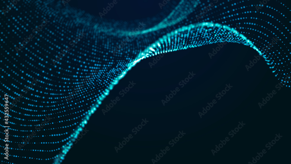 Poster abstract digital background. futuristic wave of dots and weave lines. digital technology. 3d renderi