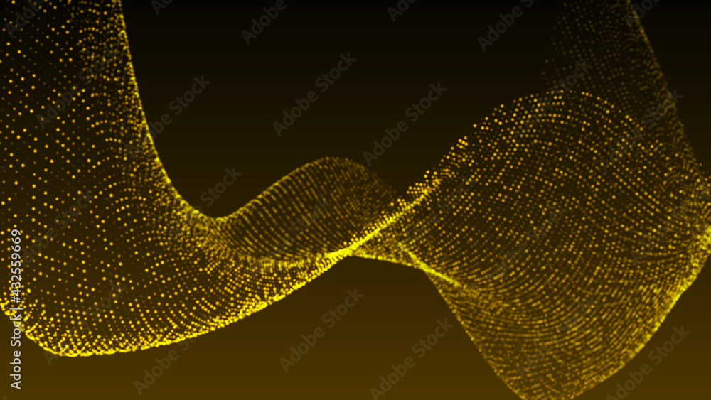 Poster Abstract digital background. Futuristic wave of dots and weave lines. Digital technology. 3d rendering.