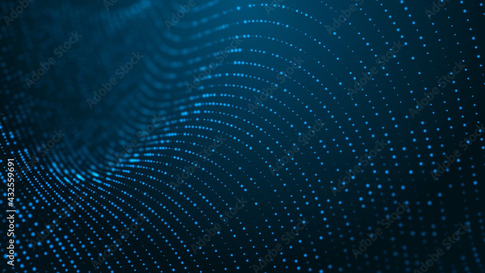 Poster abstract digital background. futuristic wave of dots and weave lines. digital technology. 3d renderi