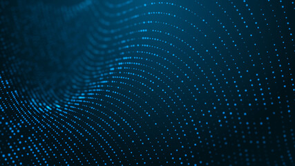 Abstract digital background. Futuristic wave of dots and weave lines. Digital technology. 3d rendering.