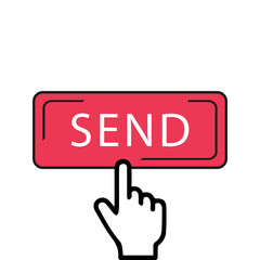 Send button. Hand and button icon. Vector graphics