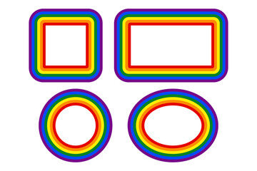 Flag LGBT icons, round and squared frames. Template border, vector illustration. Love wins. LGBT symbols in rainbow colors. Gay pride collection