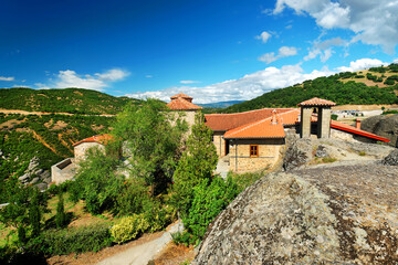 Fototapeta premium The Holly Monastery of Meteora on sandstone rock formations, Greece, Europe