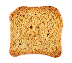 Wholemeal crackers, bread rusk, whole wheat toast isolated on white background, top view